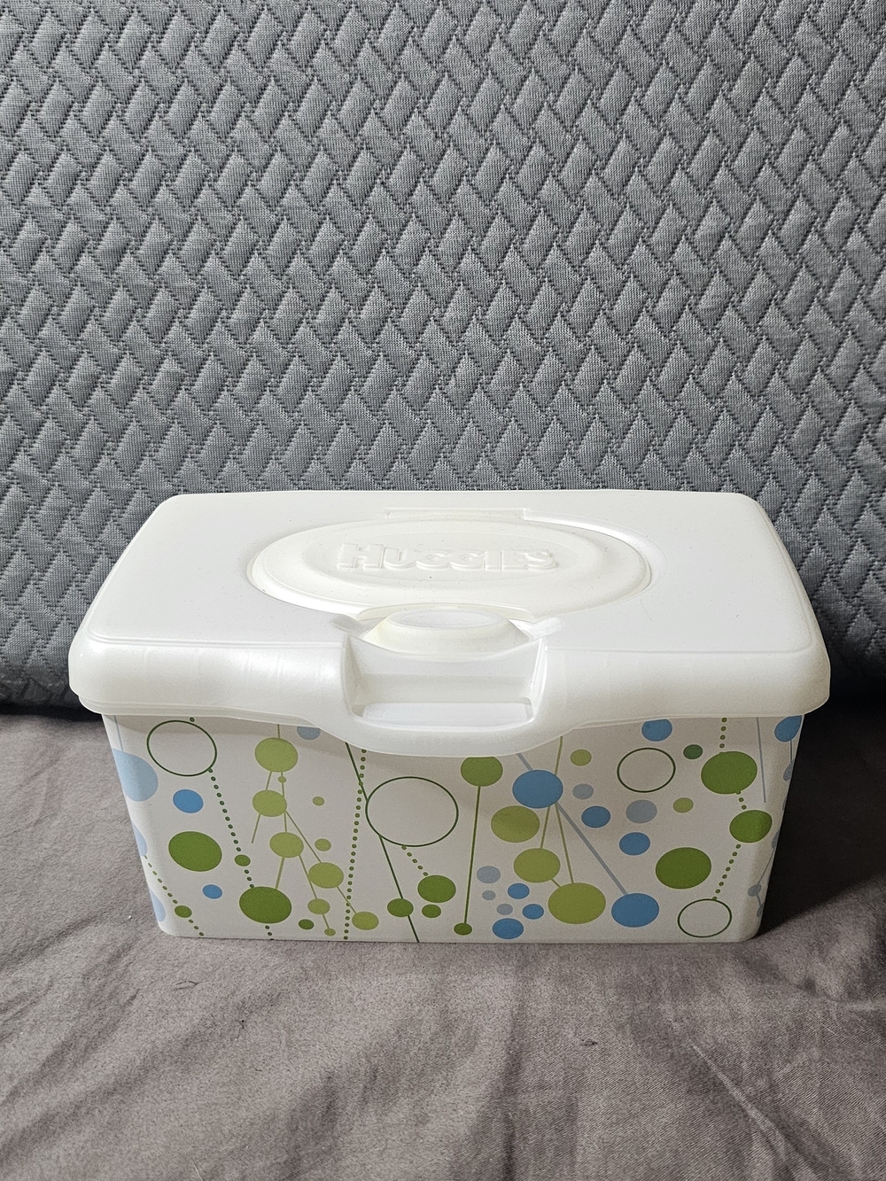 Huggies Wipes Container with Green & Blue Dot Design